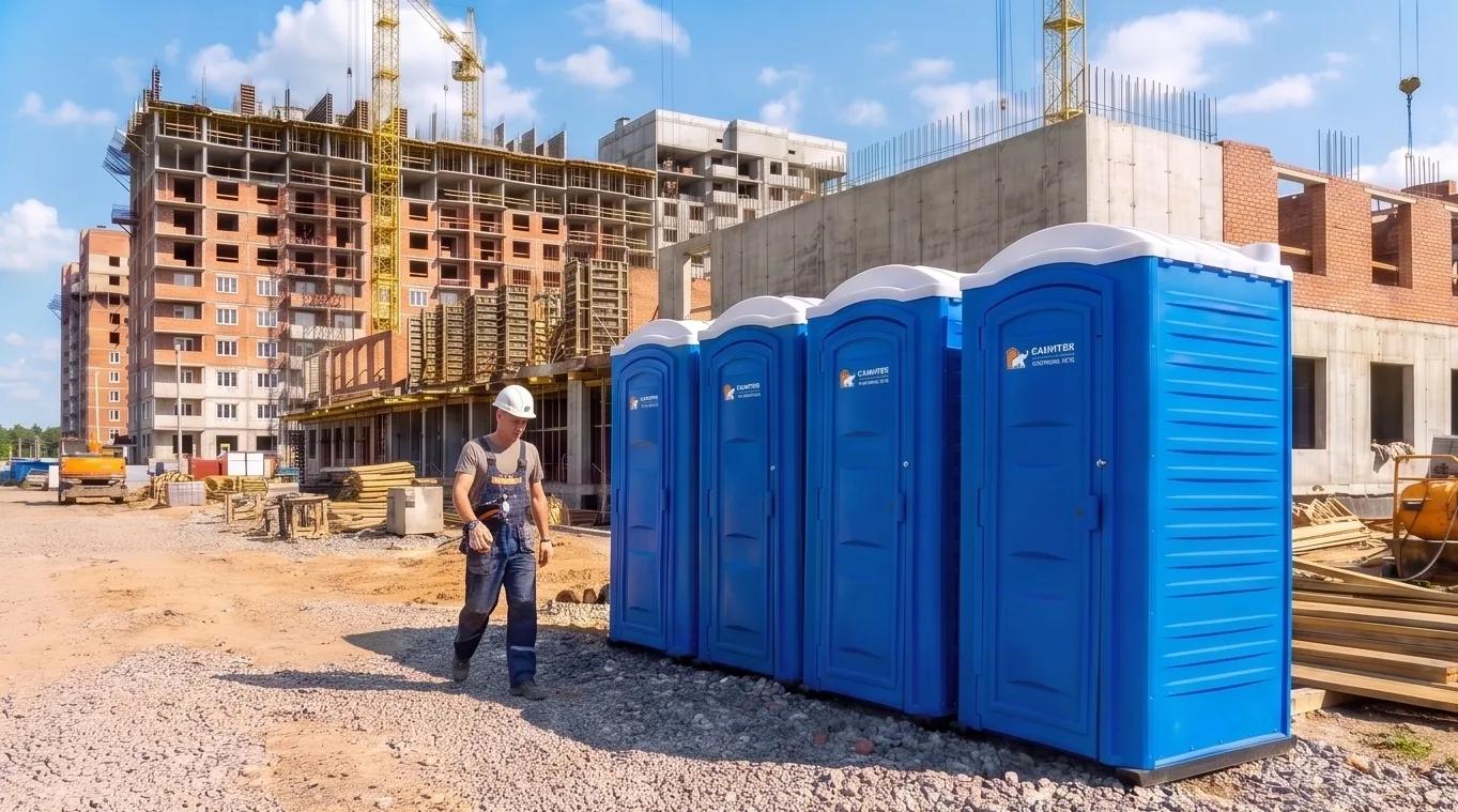 Туалетные кабины САНИТЕК на строительной площадке